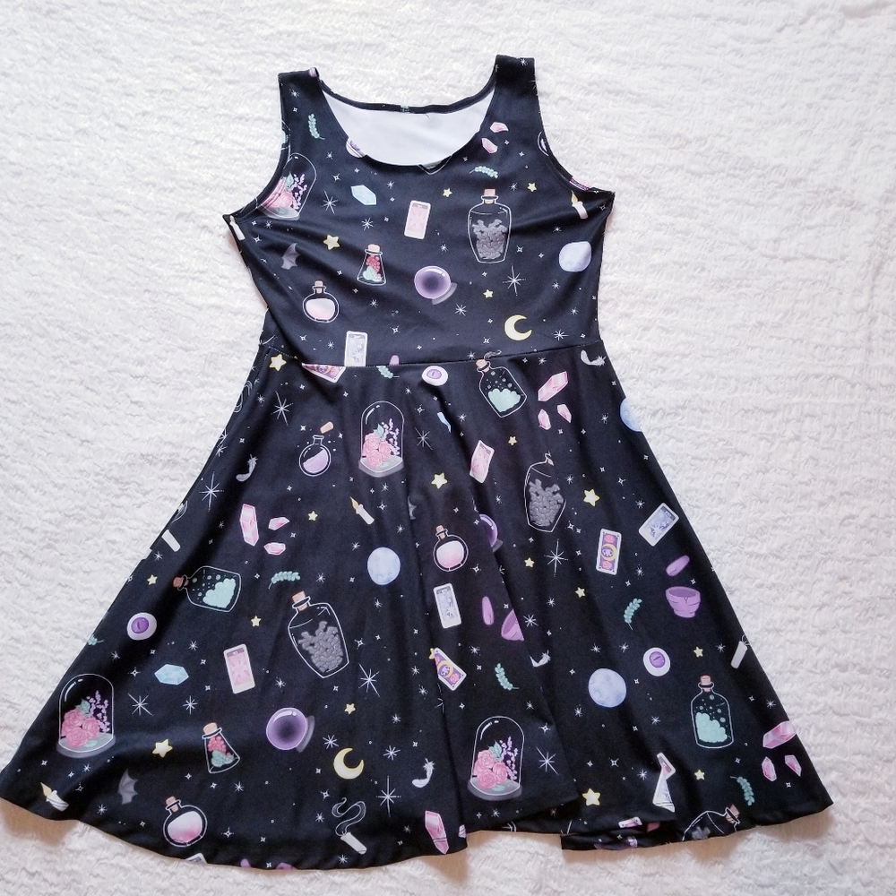 Black Midi Dress with Colorful Print
